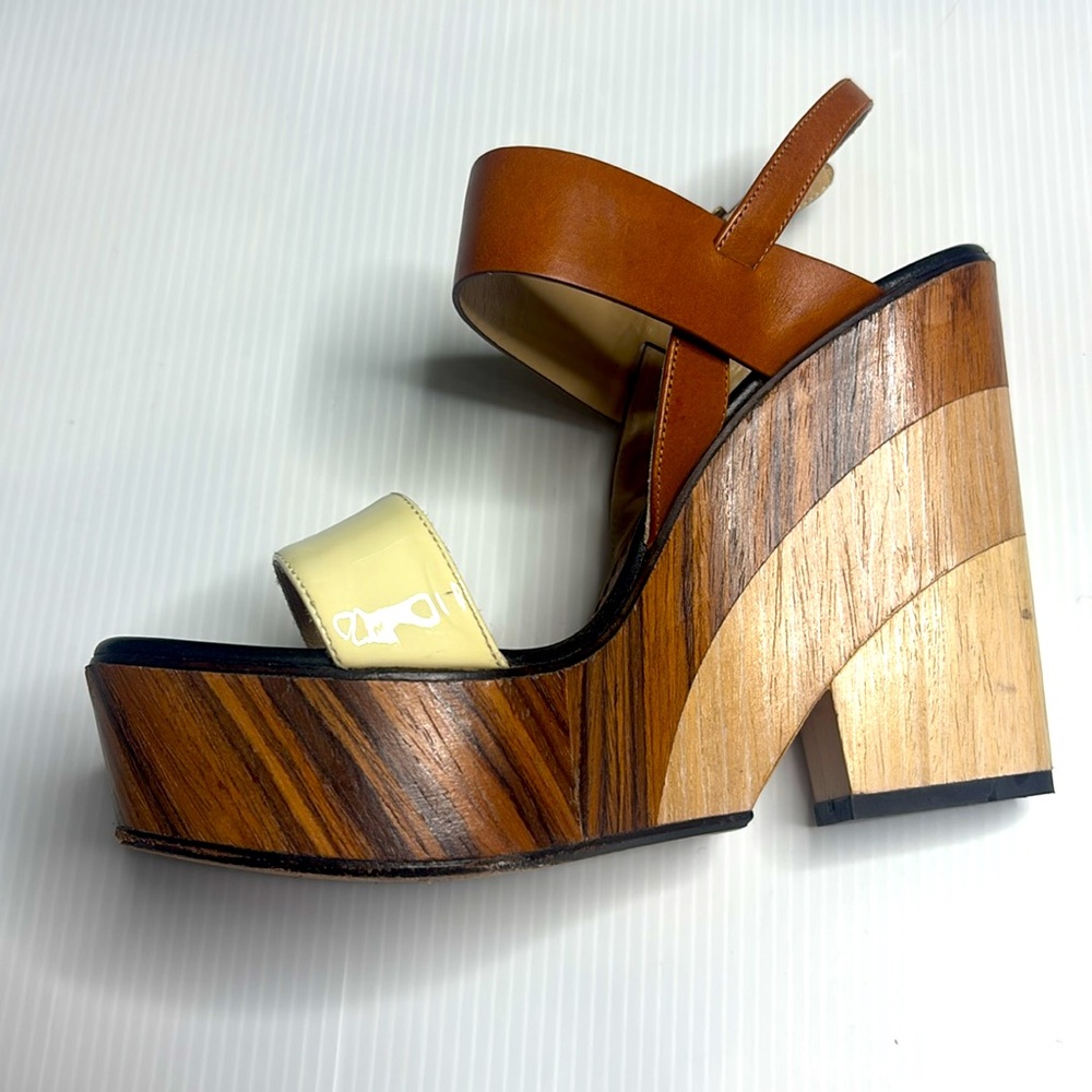 Jimmy Choo Brown and Cream Wedge Sandals - Picture 4 of 11